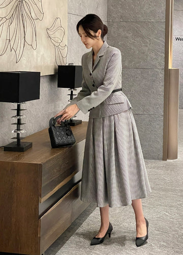 Nekoring Check Pleated Long Skirt